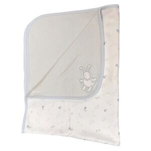 VTG Gymboree Nighty Night Stripe Bunny Blocks Baby Blanket Blue Green 2002